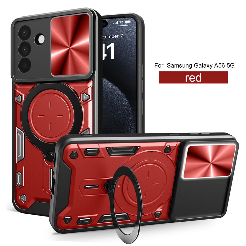 Etui na Samsung Galaxy A06 A16 A26 A36 A56 Pancerne Etui na Telefon z Przesuwną Osłoną Aparatu Dla Samsung A 06 16 26 36 56 5G Uchwyt Pierścieniowy Tylna Pokrywa