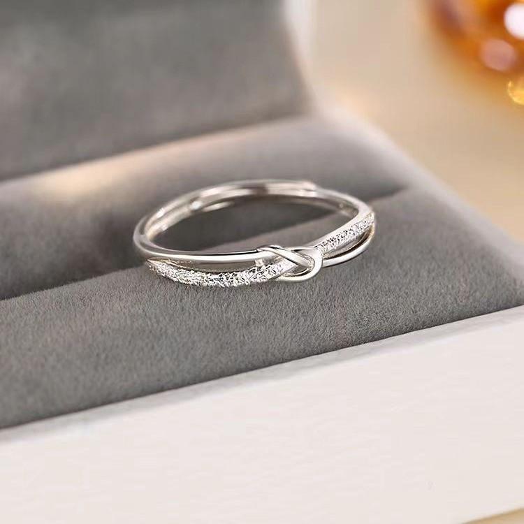 Women's S999 Sterling Silver Starry Knotted Ring - Light Luxury, Adjustable Open Design, Perfect for Index Finger or Best Friend Gift