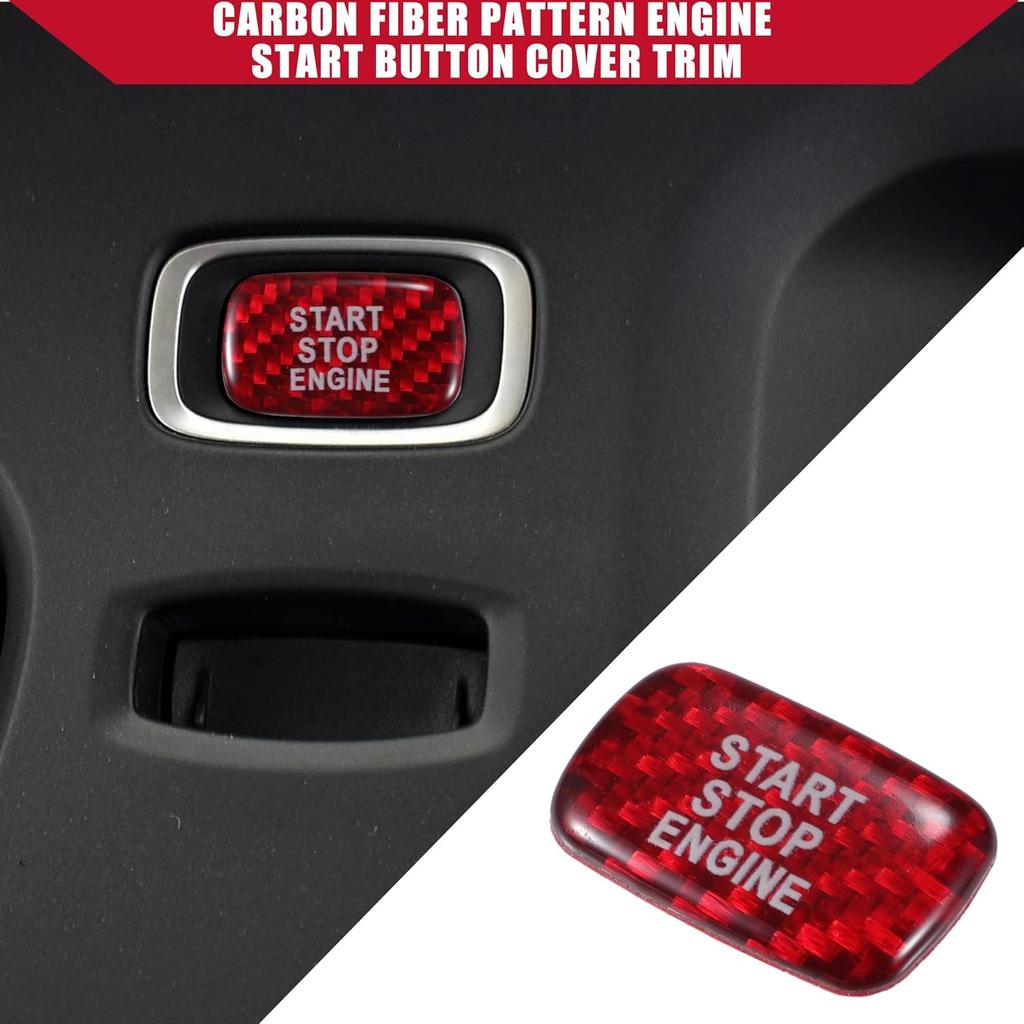 Carbon Fiber Pattern Engine Start Button Cover Trim for Volvo S60 / Inner Push Start Stop Button Trim Sticker/Durable Polyurethane / 1 Pcs Red