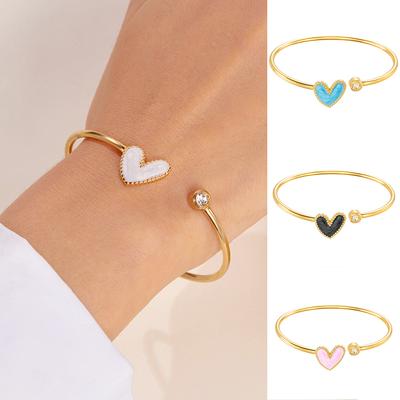 Stainless Steel Love Heart Shape Open Bracelet For Women Zircon Exquisite Bangle Jewelry Gift
