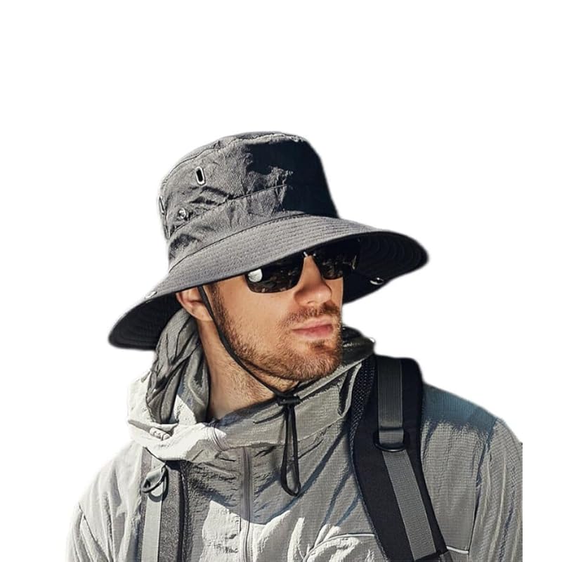 

[MUGEHUA] sunscreen prevention hat UPF 50+ unisex With chin strap polyester frivolous wide brim folding hat mountain climbing for summer Fashionable