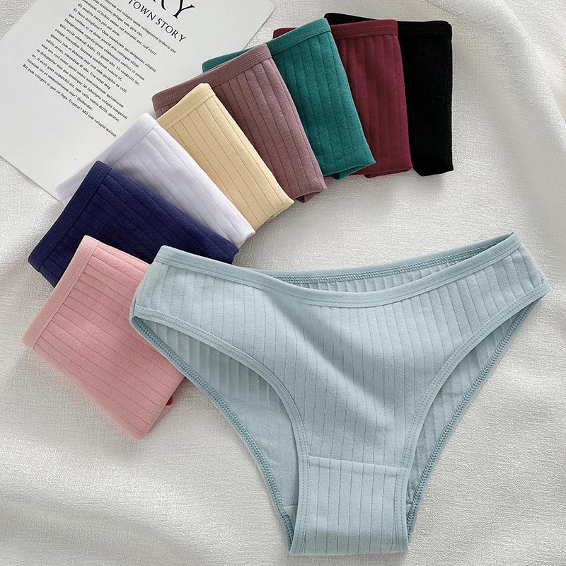 10PCS Women's Cotton Panties Sexy Breathable Underwear Female Solid Comfortable Lingerie Striped Briefs Wholesale M-XL