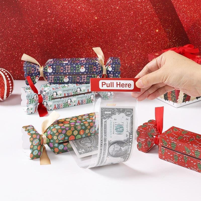 4PCS Christmas Money Box for Cash Gift Pull,DIY Candy Christmas Money Holders for Cash,Funny Surprise Box Money Gift Box with 40 Transparent Bags