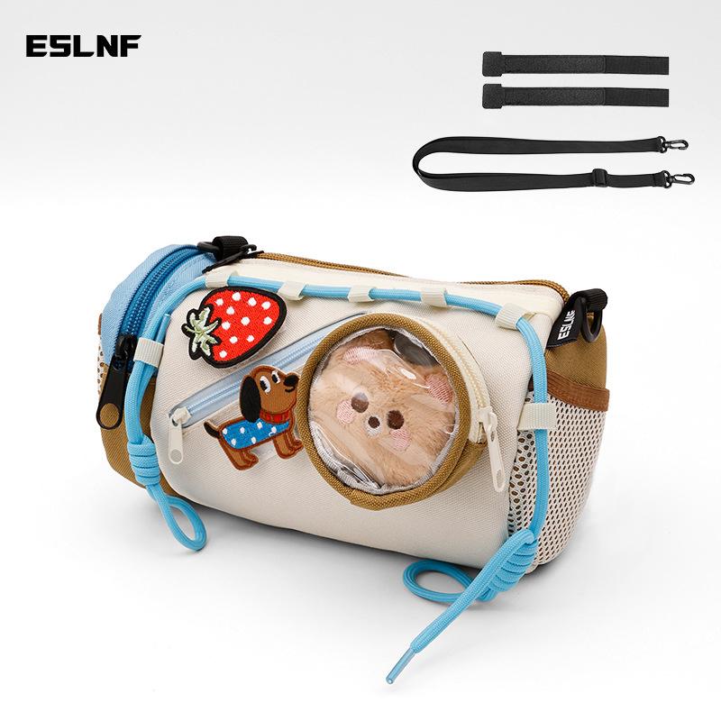 ESLNF Large-capacity Bicycle Bag Cartoon Velcro DIY Bicycle Front Bag Outdoor Cycling Storage Bag Cute Shoulder Bag