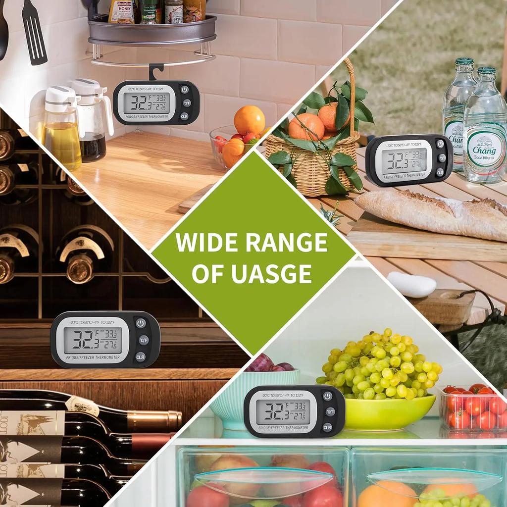 Digital Refrigerator Thermometer Household Kitchen Thermometer Fridge Freezer Room Thermometer with Hook Waterproof Kitchen Tool