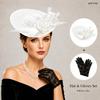 Conjunto de 2 Peças Fascinator de Flor e Pena para Mulheres com Luvas de Renda Elegante Headpiece para Casamento Noiva Chá Festa de Cocktail