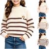 Kids Striped Knit Sweater Round Neck Pullover Top for Casual Everyday Wear