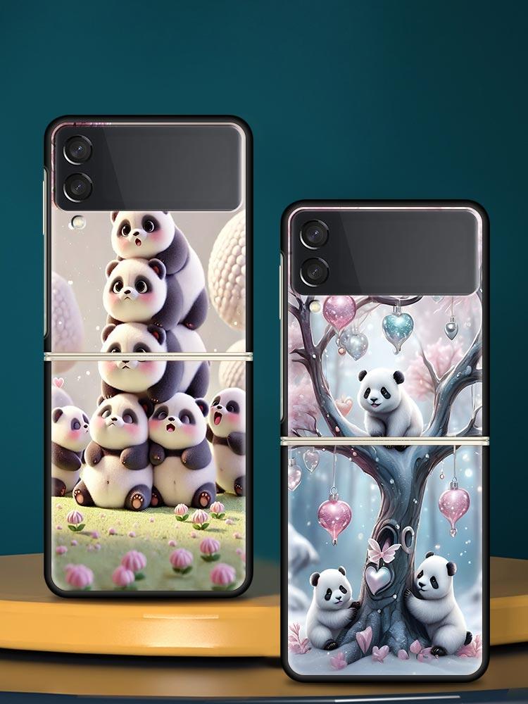 Baby Panda Hard PC Phone Case For Samsung Galaxy Z Flip 7 6 5 4 Black Cover For Galaxy Z Flip 3 Foldable Shell Fundas Capas Bags