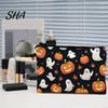 Compact Storage for Small Items Halloween Bag, with Pumpkin Ghost Print, Durable Canvas Cute Festive Zippered Pencil Case Large Capacity Makeup Pouch,