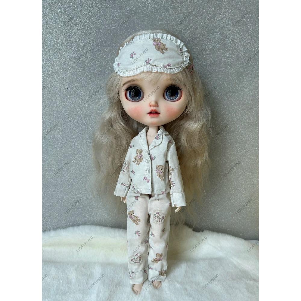 For Blythe Doll 30CM Body 1/6 Ob24 Azone Doll Clothes Stripe Pajamas Sleepwear Silk Printed Pattern Pajamas Suit Girl Clothes