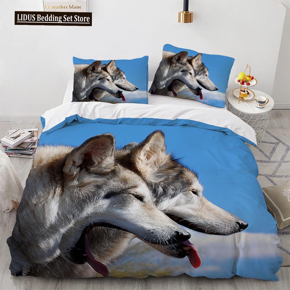 Wolf Duvet Cover Set Black White Wolf Yin And Yang Pattern Wild Animals Comforter Cover King Queen Size For Kid Boys Bedding Set