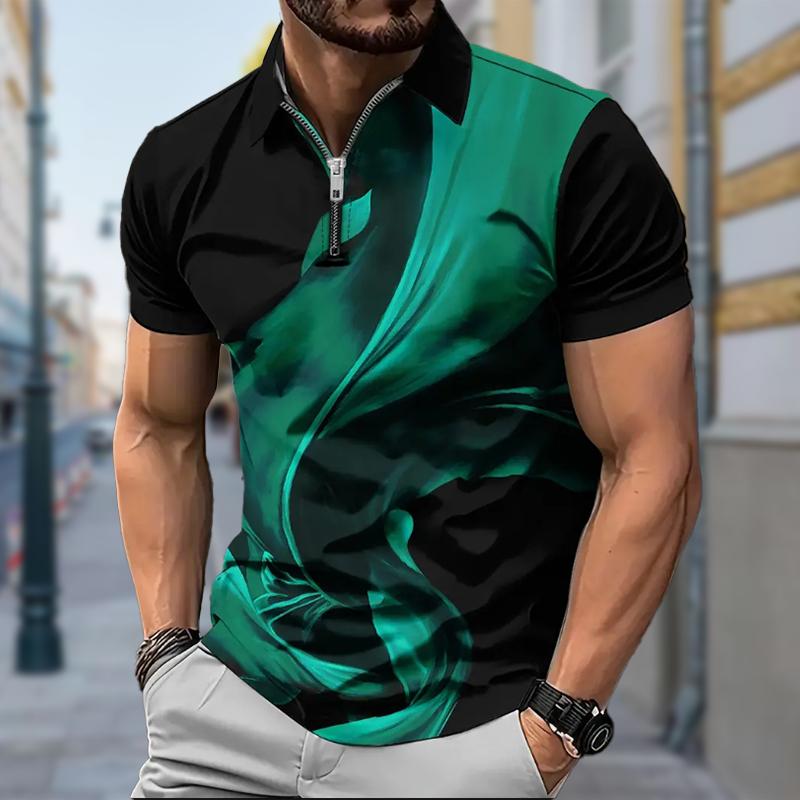 

Мужская рубашка поло повседневная на молнии с коротким рукавом модная повседневная на молнии летняя весенняя рубашка стандартного кроя с принтом пламени 3D S зелёный