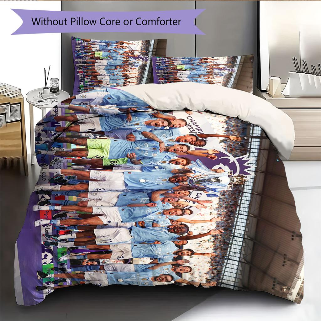 Man City Player Pattern Bedding Home Decoration Birthday Gift ( 1 duvet cover + 2 pillowcase, without core),fan merchandise.