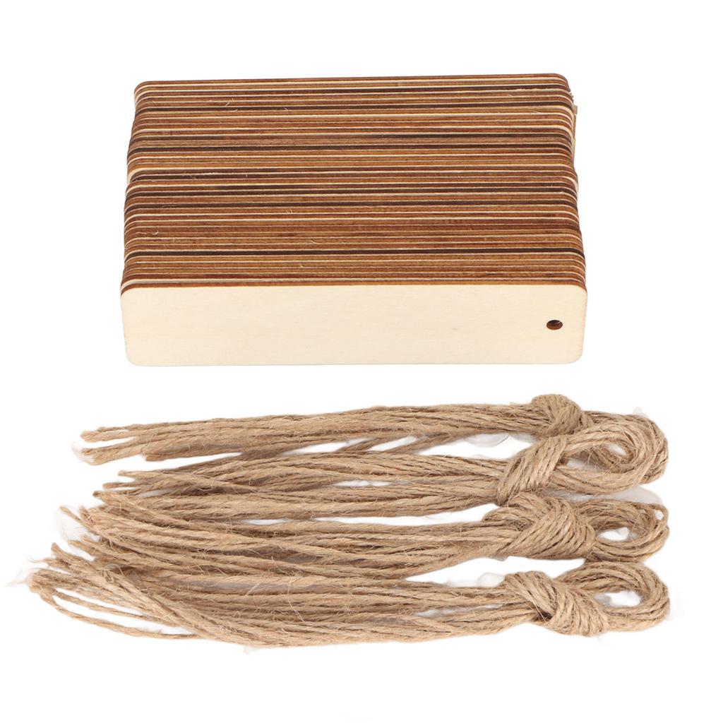 72pcs Wood Blank Bookmarks Unfinished Wood Hanging Tags with Holes and Ropes for Christmas DIY