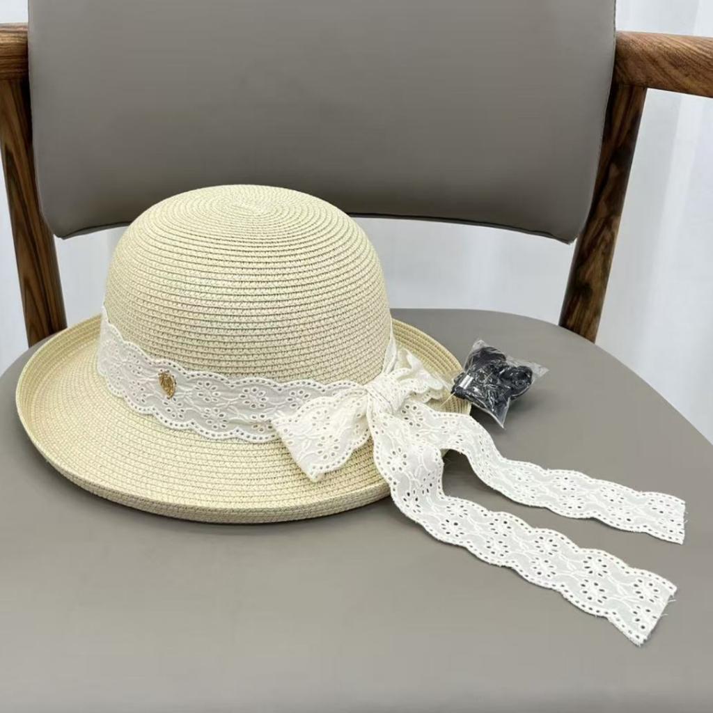 High-end Korean Version Bow Streamer Beach Hat Women's Summer Sunshade Sunscreen Crimped Fisherman Hat Vacation Sun Hat