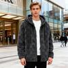 Men Plush Hooded Casual Hoodie Solid Color Jacket Fuzzy Full-Zip Checkered Warm Winter Coat