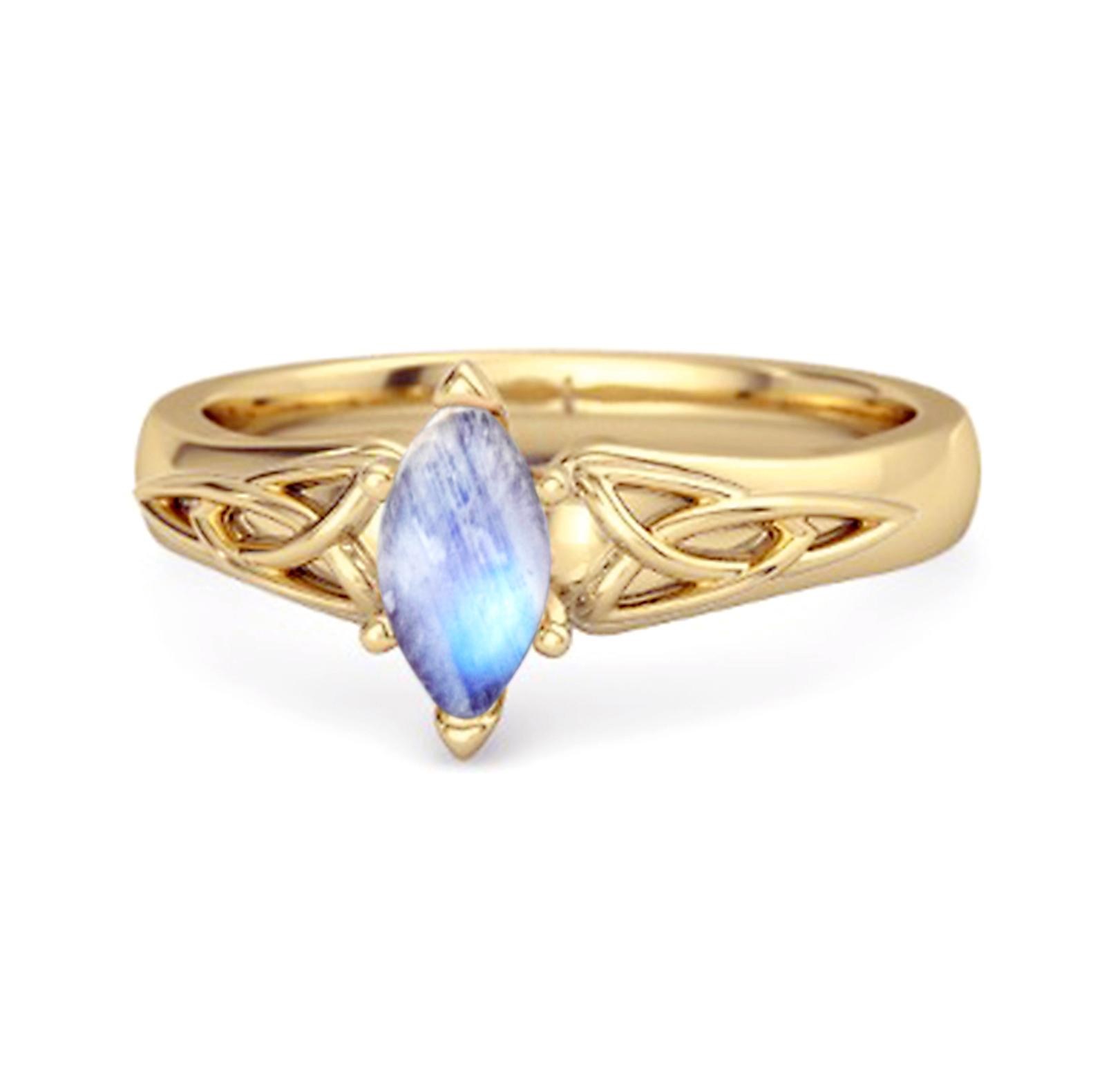 

925 Sterling Silver Gold Vermeil Moonstone Celtic Trinity Knot Women Band Ring 11 золотий/жовтий
