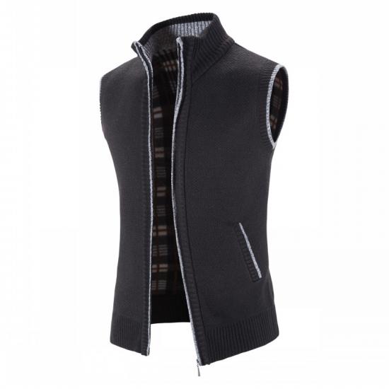 New Solid Mens Sweaters Autumn Winter Warm Zipper Sweaters Vest Men Casual Knitwear Sweatercoat Male Sleeveless Cardigan