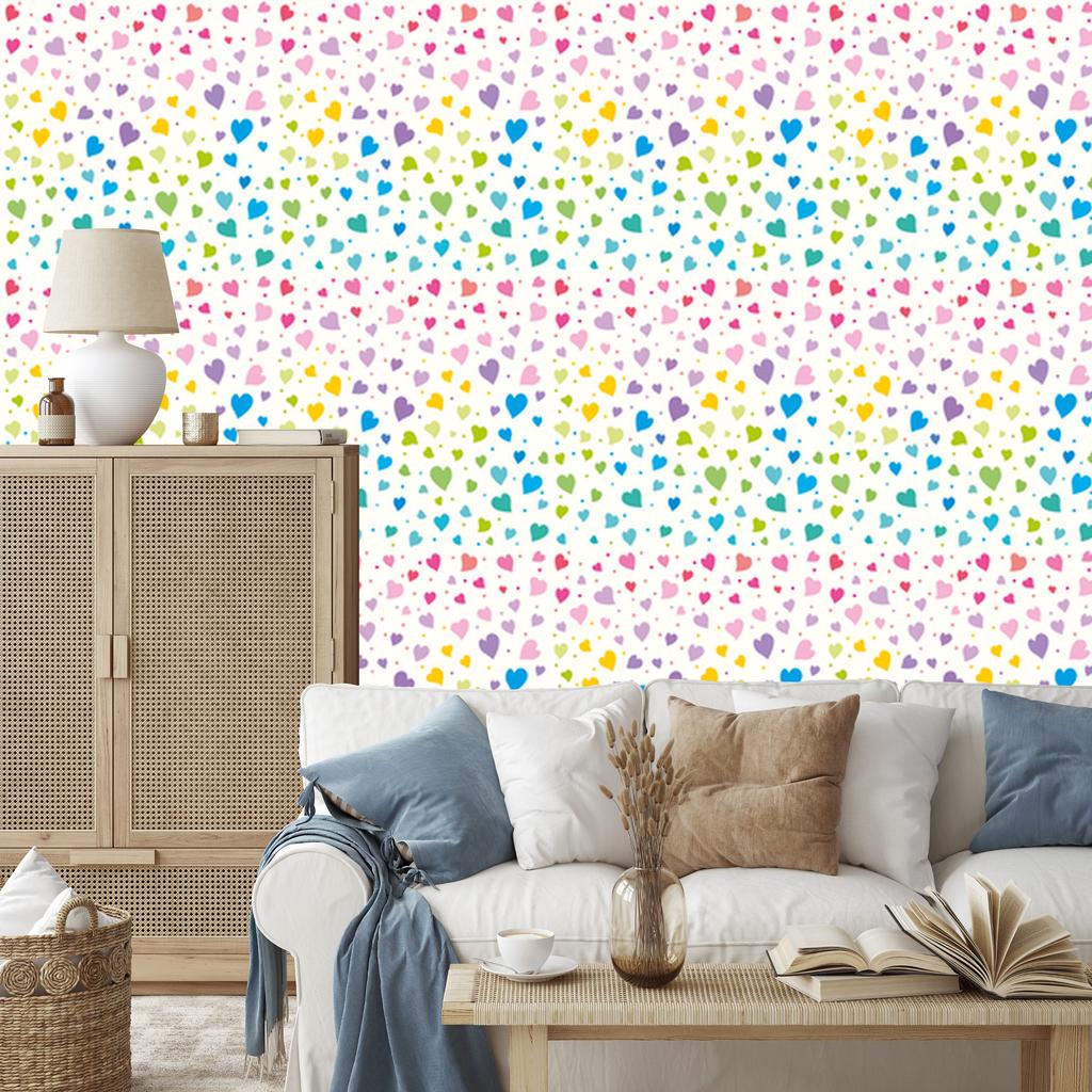 Colorful Little Hearts Wallpaper for Living Room and Bedroom 50x1000