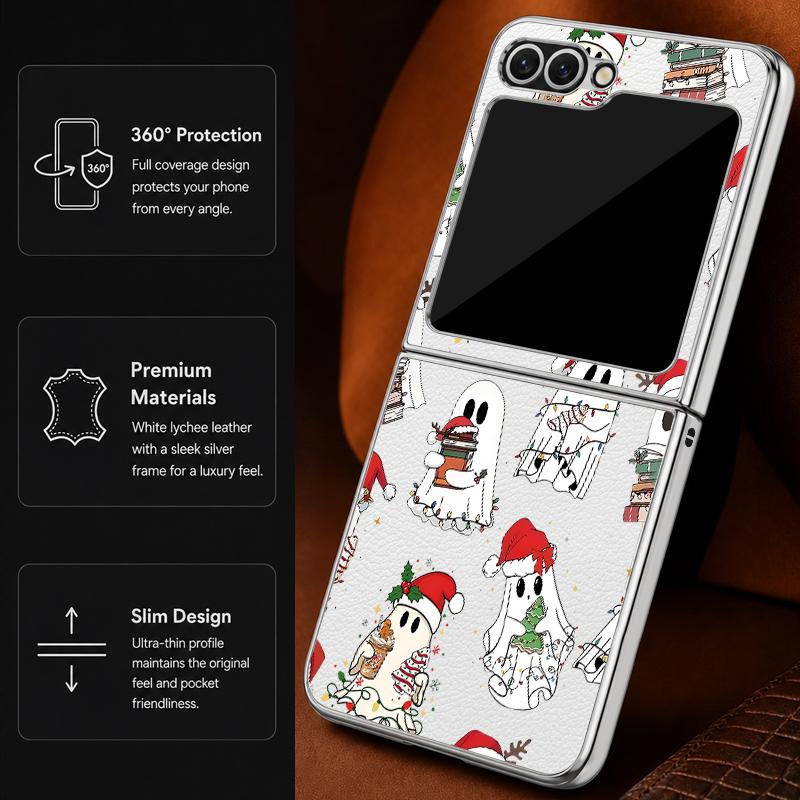 Christmas Ghost Halloween Case For Samsung Z Flip 8 7 FE 6 5 4 Luxury Plating Leather Skin Phone Cover For Galaxy Z Flip8 Flip7 Flip6 Flip5