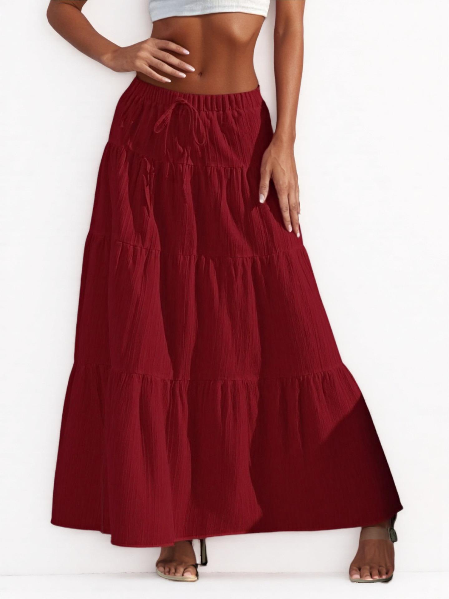 Elegant Lace-up White Skirt - Women s European & American Style, 2025 Collection, Loose Long with Large Hem Small кларет