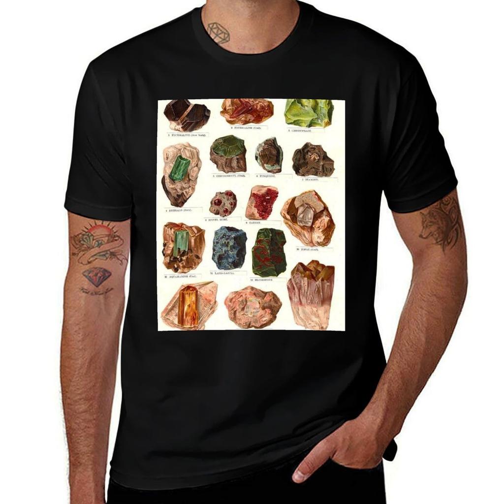 Minerals Vintage Scientific Illustrations Lithograph Encyclopedia Diagrams Precious Stones Tshirt Durable Work Wear Tshirt