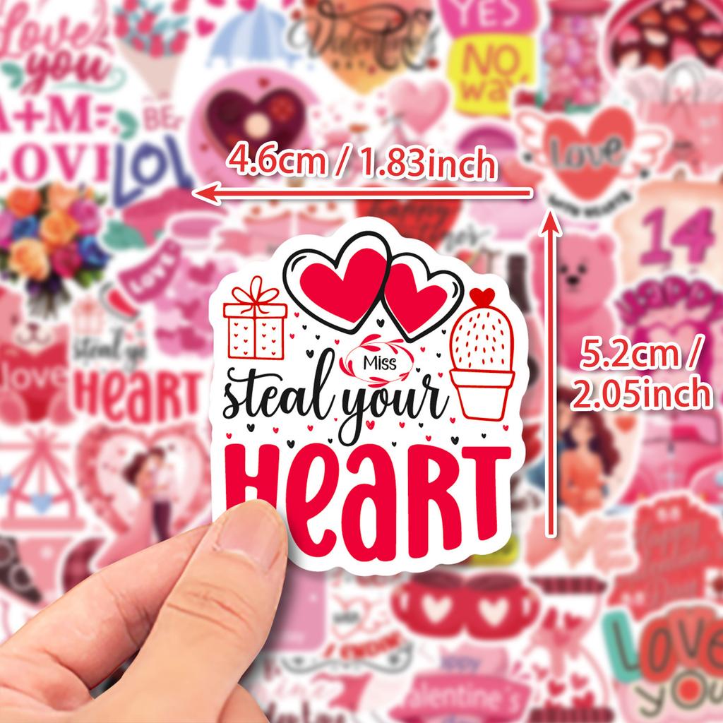50 PCS Valentine Stickers Set - Romantic Heart Decals for Notebook, Gifts, DIY Decor