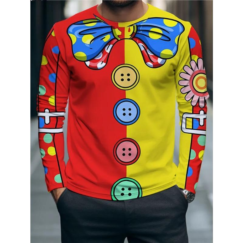 Autumn and Winter Men's 3D Animal Geometric Printing Crew Neck Long Sleeve T-Shirt