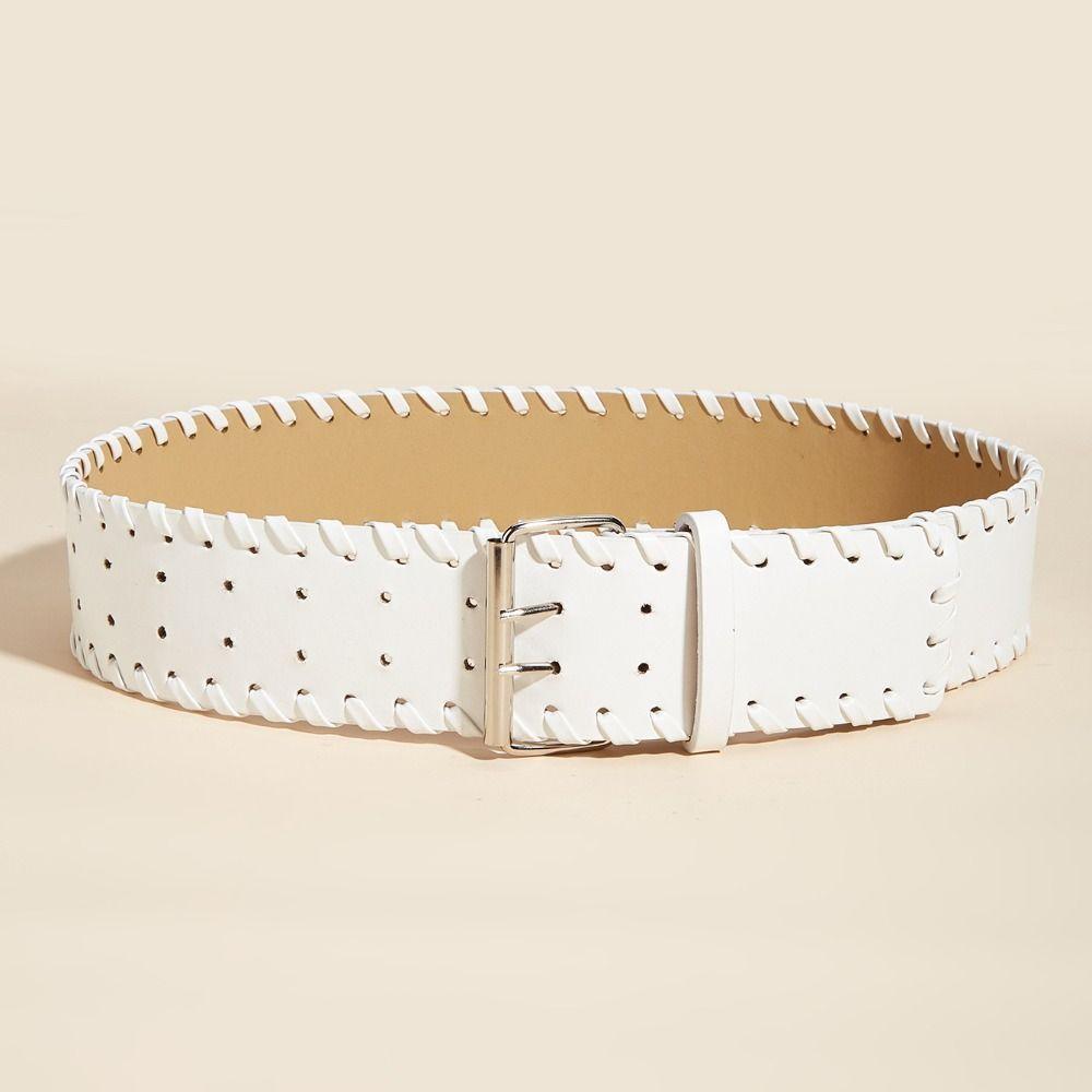 Harajuku Wide Woven Belt Y2K Slimming Belt Fashion Pin Buckle Waistband  For Women