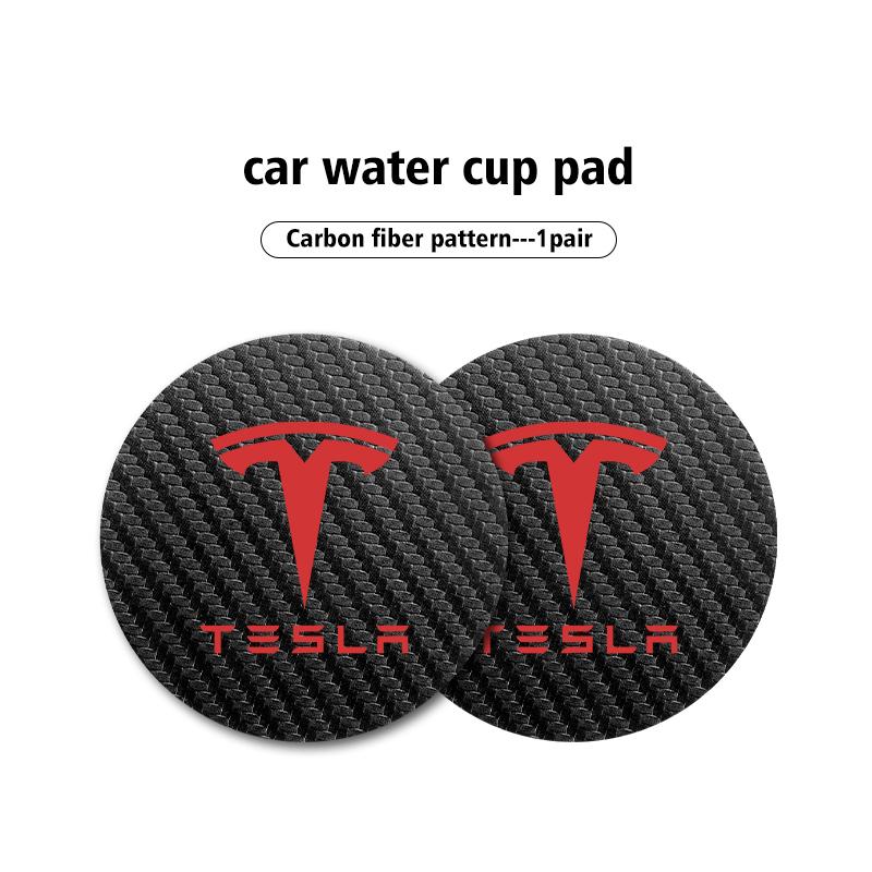 

For Tesla 2pcs Car Coaster Water Cup Slot Non-slip Mat Carbon Rubber Pad Model 3 Y S X Roadster
