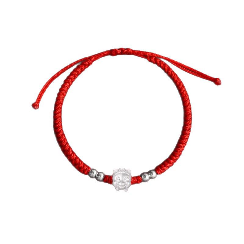 Handmade Sterling Silver Zodiac Bracelet with Red and Black Rope тигровый