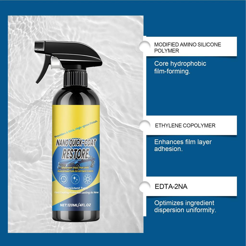 Spray Nano Quick-Coat Restaurador-Recubrimiento para Coche Lavado de Coche Sin Agua Reparación de Barniz Transparente para Coche Spray Agente Multifuncional para Renovación de Recubrimiento