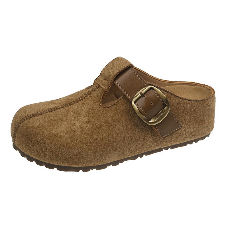 

Fashion 2025 NEW Women s High Quality Thick Heel Indoor Outdoor Style Head Cover Half Slippers Spring Season Rubber Sole Shoes 40 хаки