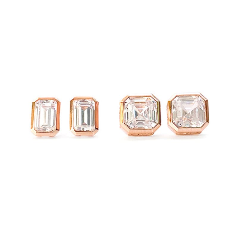 

MAYBETOI 14k Princess Baguette Square Cubic Zirconia Earrings (2 types) Rectangle - Yellow Gold