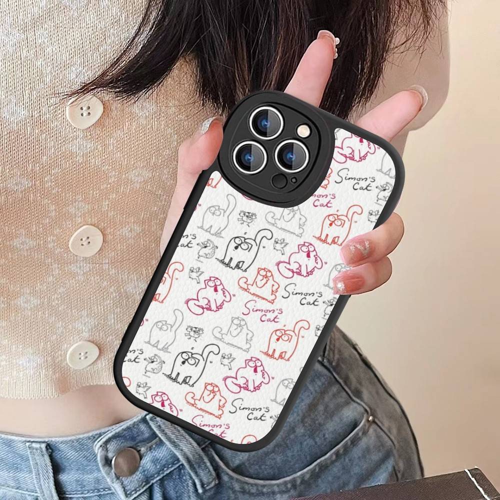 

Cute S-Simons Cat Phone Case For IPhone 16 15 14 13 Pro Max 11 12 Plus Leather Silicone Cover iphone X