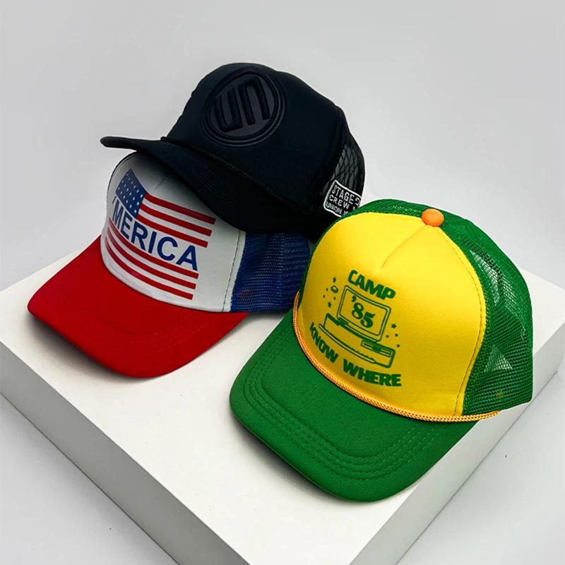 And Women Hip Hop With Printed Pattern Letter Print Baseball Caps Color Contrast Air Permeable Mesh Sun Protection Street Style Trucker Caps