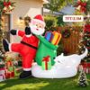 7FT/2.1M Inflatable Santa Claus Leaning on Gift Bag with White Dog, Outdoor Yard Decor
