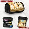 2D Flat Printing 1pc Cute Puppy Brown and White Design Double Layer Flip Pencil Case-Large Capacity Zipper Closure, Suitable for Schools, Offices and