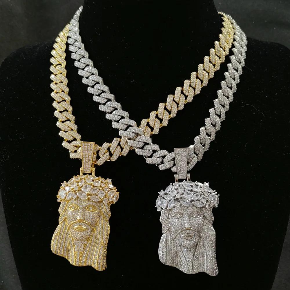 

Хип-хоп 5A + CZ камень вымощенный Bling Iced Out Big JESUS ​​PIECES подвески ожерелья для мужчин рэперские украшения с кубинской цепочкой 14 мм