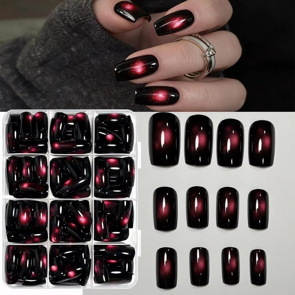 144Pcs Glossy Finish Press On Nails Medium Oval Fake Fingertips Full Cover Nails for Xmas