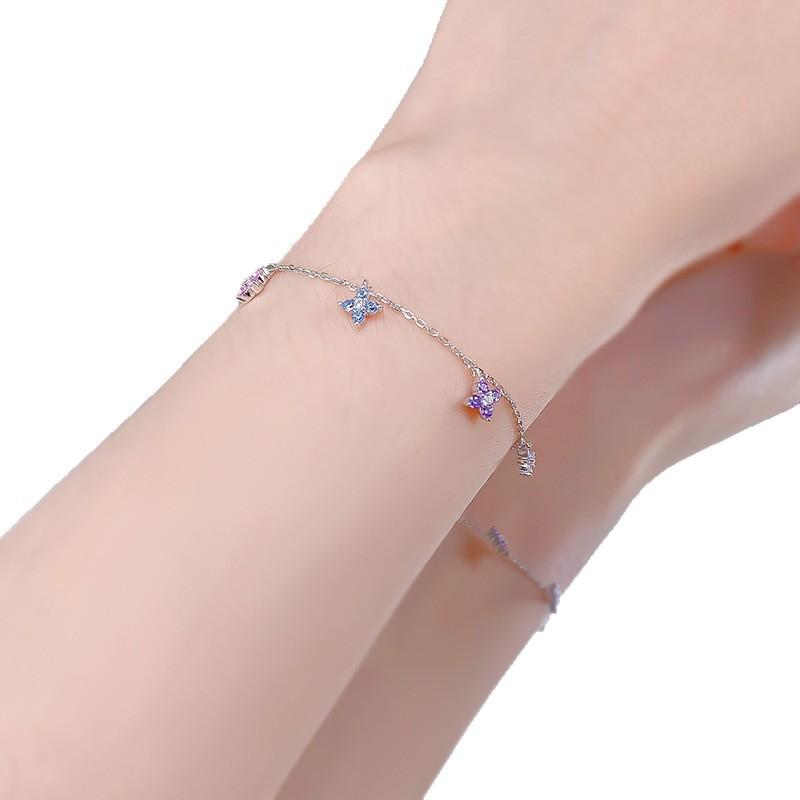 Wind-Hearted Dopamine Four-Leaf Clover Colored Diamond Bracelet Anklet Daily Wind