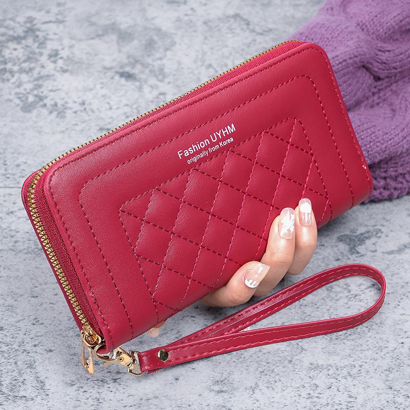 neue Damen Geldbörse lang Joker Reißverschluss Clutch bestickt Mode große Kapazität weiche Geldbörse Handy Tasche pink
