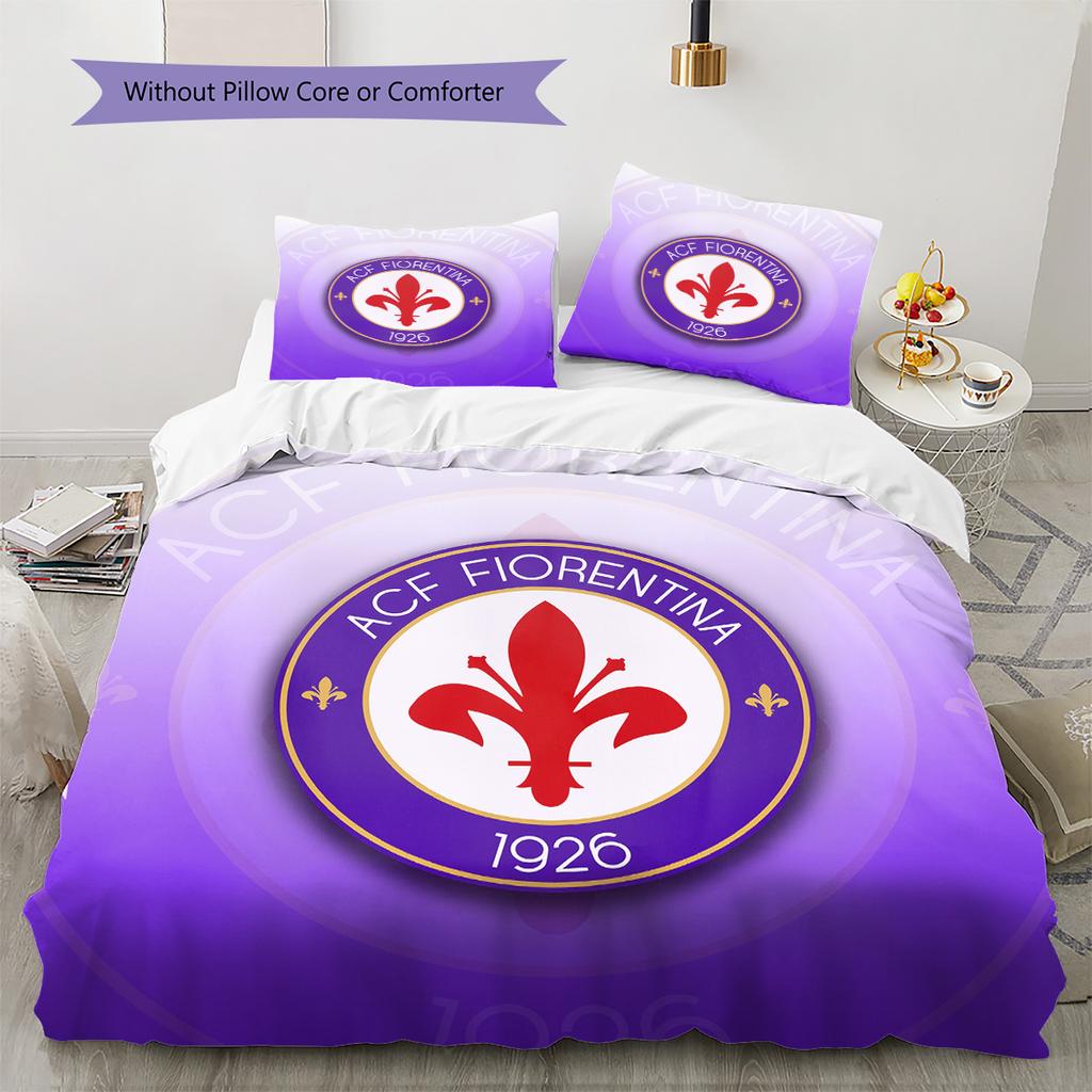 Fotbalový klub ACF Fiorentina Vzorované povlečení Sada prošívaných přikrývek Domácí dekorace Dárek (1 * povlak na peřinu + 2 * povlak na polštář bez jádra)