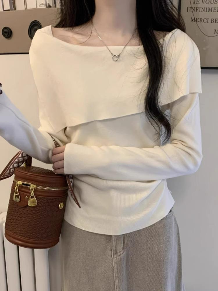 

Топ с открытыми плечами и милым характером - Женский 2025 Осень/Зима Корейский стиль Приталенная базовая рубашка One Size абрикосовый