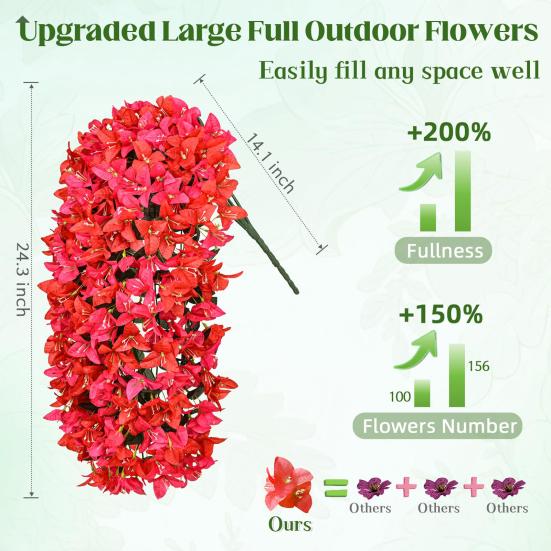 2Pcs Hanging Artificial Bougainvillea Speetabilis UV Resistant Realistic Fake Flower Wedding Party Indoor Outdoor Garden Yard Wall Hanging Faux Bloom