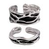 Couple Ring Thin Adjustable Open Band Stainless Steel Texture Minimalist Geometric Design Finger Ring Jewelry Gift