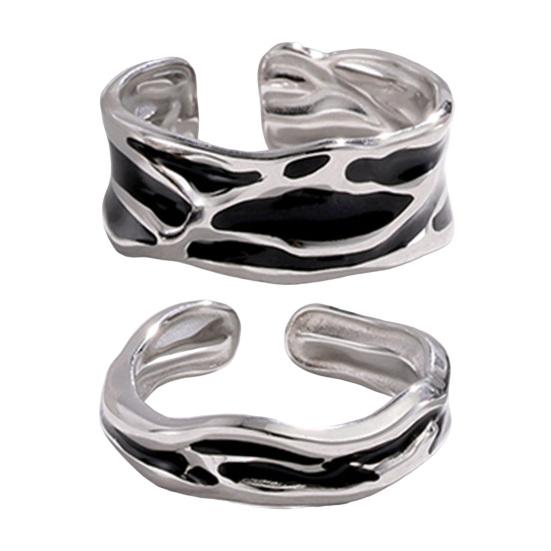 Couple Ring Thin Adjustable Open Band Stainless Steel Texture Minimalist Geometric Design Finger Ring Jewelry Gift