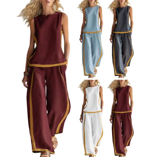 Women's 2 Piece Lounge Sets Sleeveless Crew Neck Top And Wide Leg Pants Outfit Summer Travel Vacatio Matching Sets