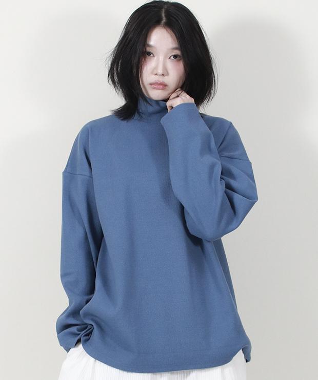 Deumakeu Mock Neckline Boxy Fit T-Shirt Blue