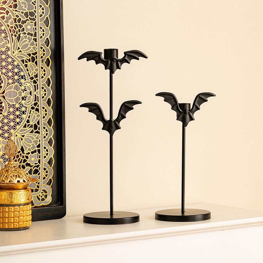 Jern Flaggermus Lysestaker Halloween Dekorasjoner Gotiske Hjem Aksent Midtstykker Konisk Lysestake Stativ For Skrekkfester